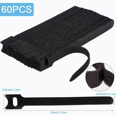 6 Inch Hook and Loop Cable Ties – 60 Count for Simple Cord Management
