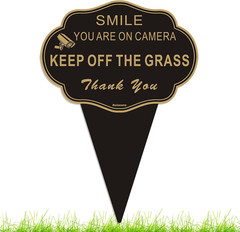 Keep off the Grass Sign, 14”X10” Double Sided Smile You Are on Camera Stay off G