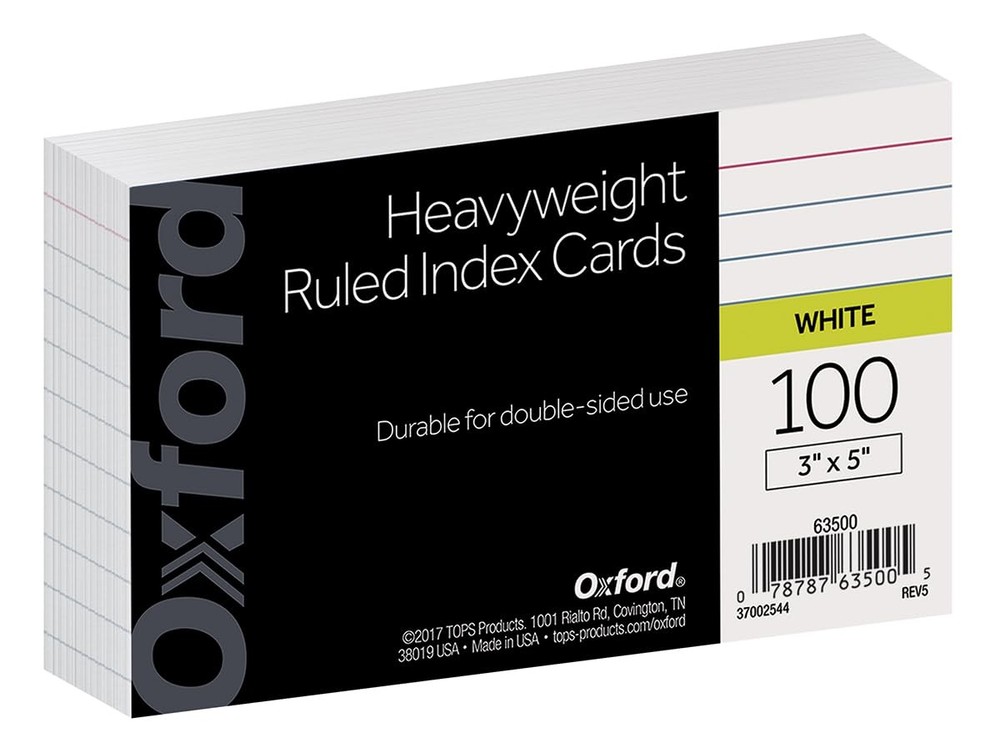 Oxford Heavyweight Ruled Index Cards, 3″ x 5″, 100 Count (Pack of 1), White