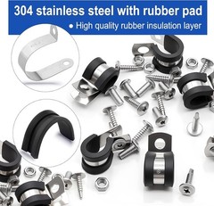 222 PCS Cable Clamps Assortment Kit 304 Stainless Steel Rubber Cushion Pipe Clam