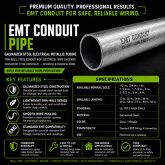 2″ Galvanized Steel EMT Conduit Pipe | Electrical Metallic Tubing