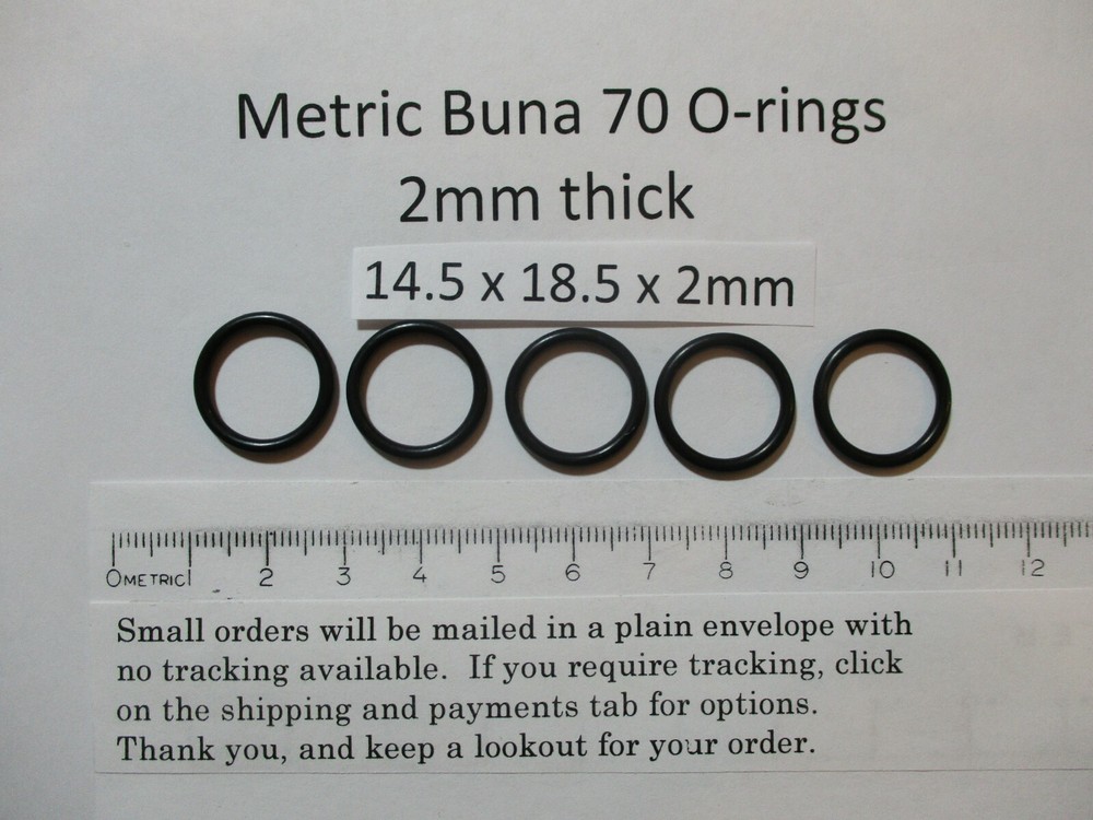 14.5mm ID x 18.5mm OD x 2mm thick O-ring. Buna-70. Quan 5.