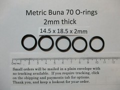 14.5mm ID x 18.5mm OD x 2mm thick O-ring. Buna-70. Quan 5.