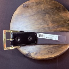 Boston Leather Belt Size 30″ High Gloss Black Garrison Gold Buckle Made in USA