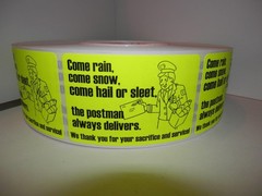 Thank You USPS Support, 2×3 stickers labels chartreuse flourescent, 250 per roll