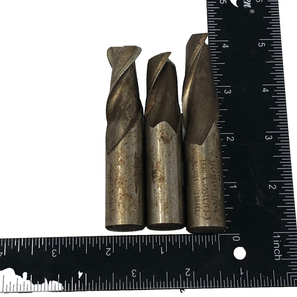 Lot of 3 End Mills 2 Flutes Hanita and Generic 3/4″ Diameter