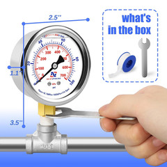 NexSphere 0-100 PSI Liquid Filled Pressure Gauge, 1/4 NPT Lower Mount, 2.5 Di…