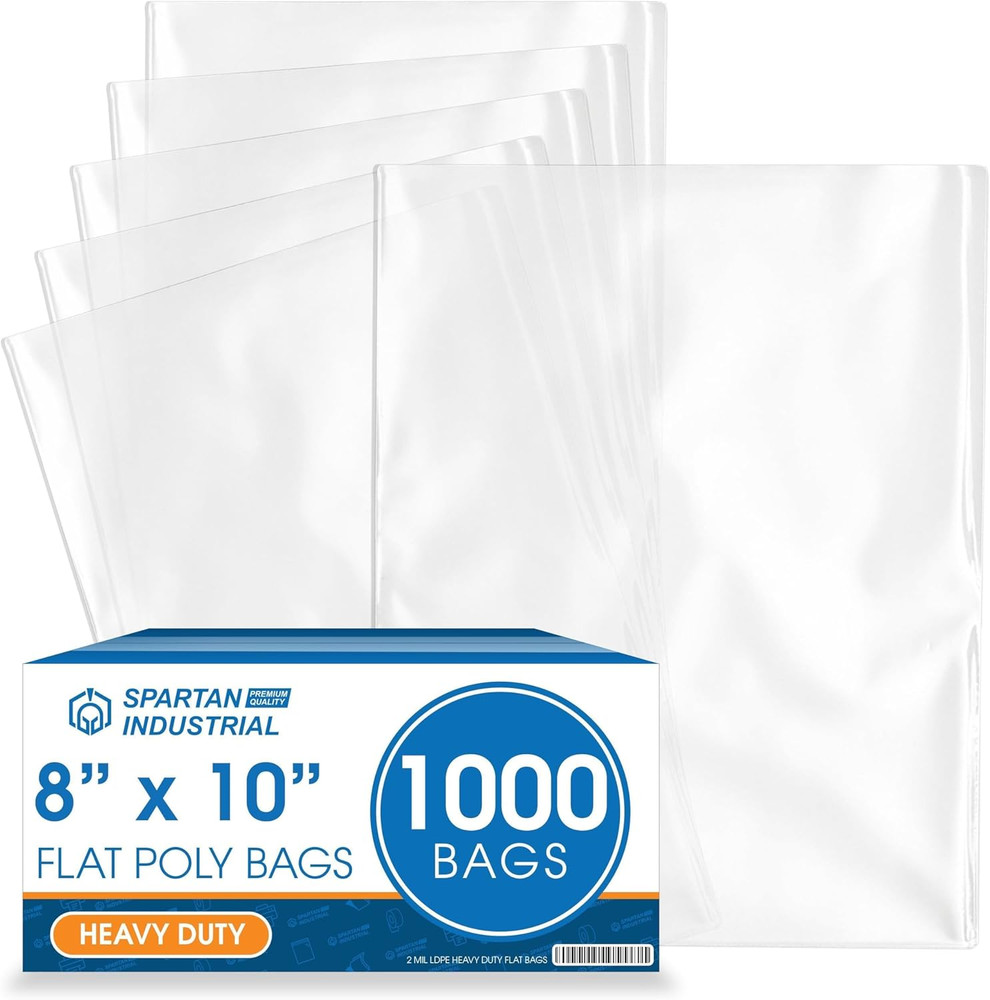 8″ X 10″ Open-End Flat Poly Bags (1000 Count) – 2 Mil Clear Plastic Bags for Pac
