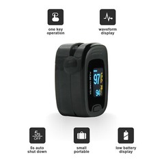 Black CMS50N OLED Fingertip Pulse Oximeter, Spo2 Monitor,Carry Case,Lanyard