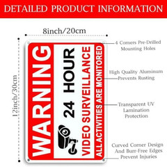 4 Pack Video Surveillance Signs, 8 x 12 Inch Aluminum Camera Signs, CCTV Secu…