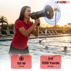 5 Core Megaphone 50W Bluetooth Rechargeable Portable Bullhorn 1100 Yards w Siren