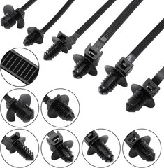 60PCS Push Mount Zip Ties Nylon Wire Harness Cable Clips Automotive Black 6 Type