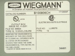 Wiegmann B100806CH Wall Mount Electrical Enclosure 10x8x6″ With Disconnect