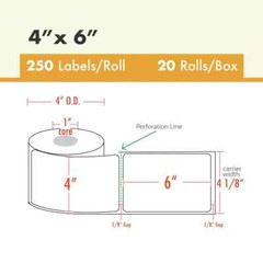 20 Rolls (5000) 4″x6″ Direct Thermal Shipping Label 250/Roll Zebra LP2844/ZP450