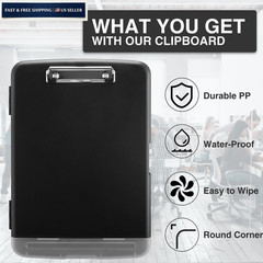 Sooez Clipboard with Storage, Clip Board 8.5 10″W x 1-1/4″D x 14-1/2″H, Black