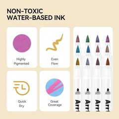 12 Colors Metallic Acrylic Paint Pens for Rock Painting, Extra Fine Tip Metallic