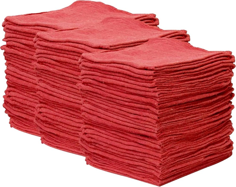 50 Pieces Red Shop Towels Large 15×15 Cleaning Rags, Fast Free Shipping, A Grade