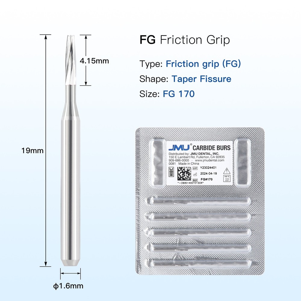 5pcs Dental Carbide Burs Taper Fissure FG #170