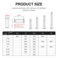 Universal 60 Pieces Clevis Pin Assortment 3/32 in,1/8 in and 5/32in Pin Hole