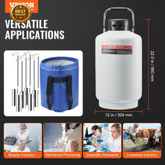 10L Liquid Nitrogen Tank Aluminum LN2 Dewar Cryogenic Container 6 Canisters Bag