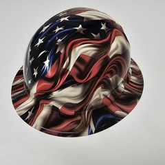 full brim hard hat custom hydro dipped IN HI REZ 3D AMERICAN FLAG WAVING NEW