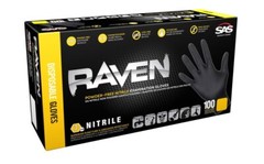 SAS RAVEN Black Nitrile Gloves Powder Free 100/BX