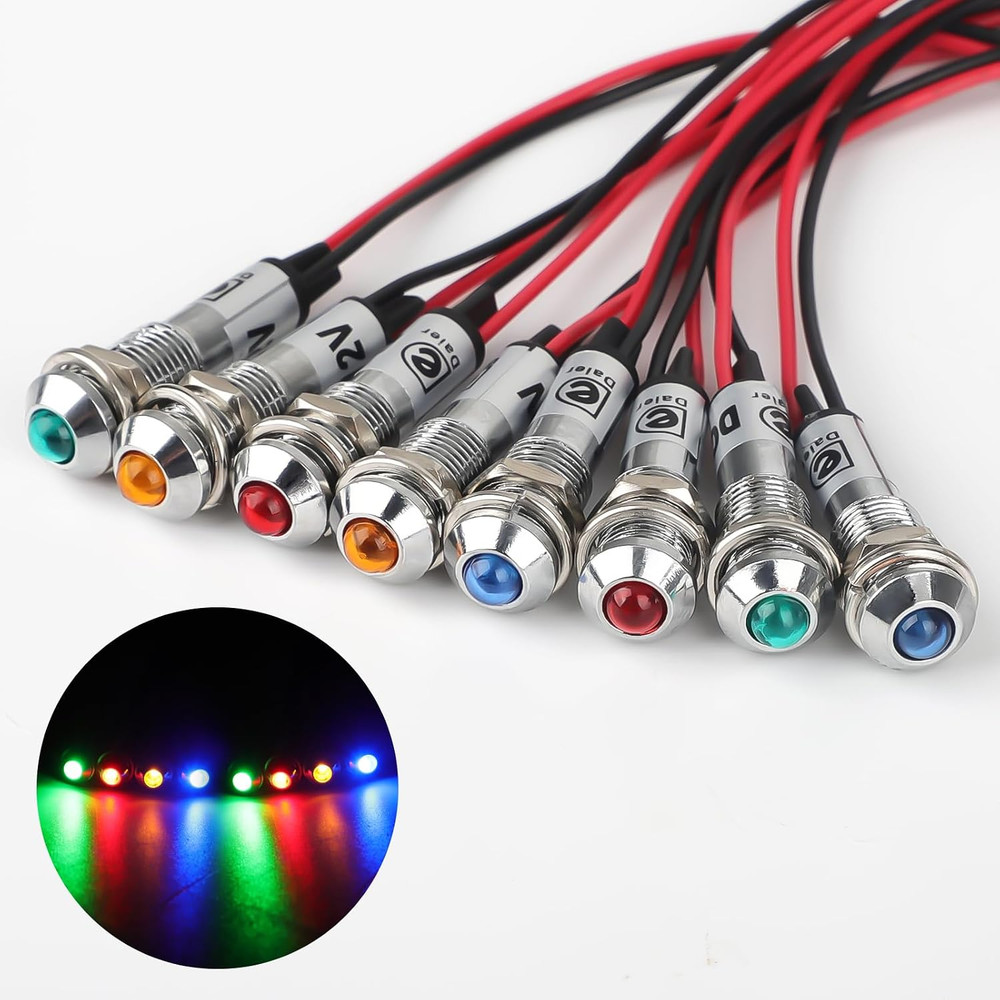 Linkstyle 8Mm 12V LED Indicator Light: 8PCS Panel Mount, Waterproof Metal Dash L