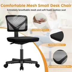 Home Office Mesh Desk Chair, Small Space, Armless Rolling Chair for Adults