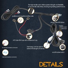 12V 40A Wiring Harness Kit for LED Light Bars, Fog, Work & Driving Lights