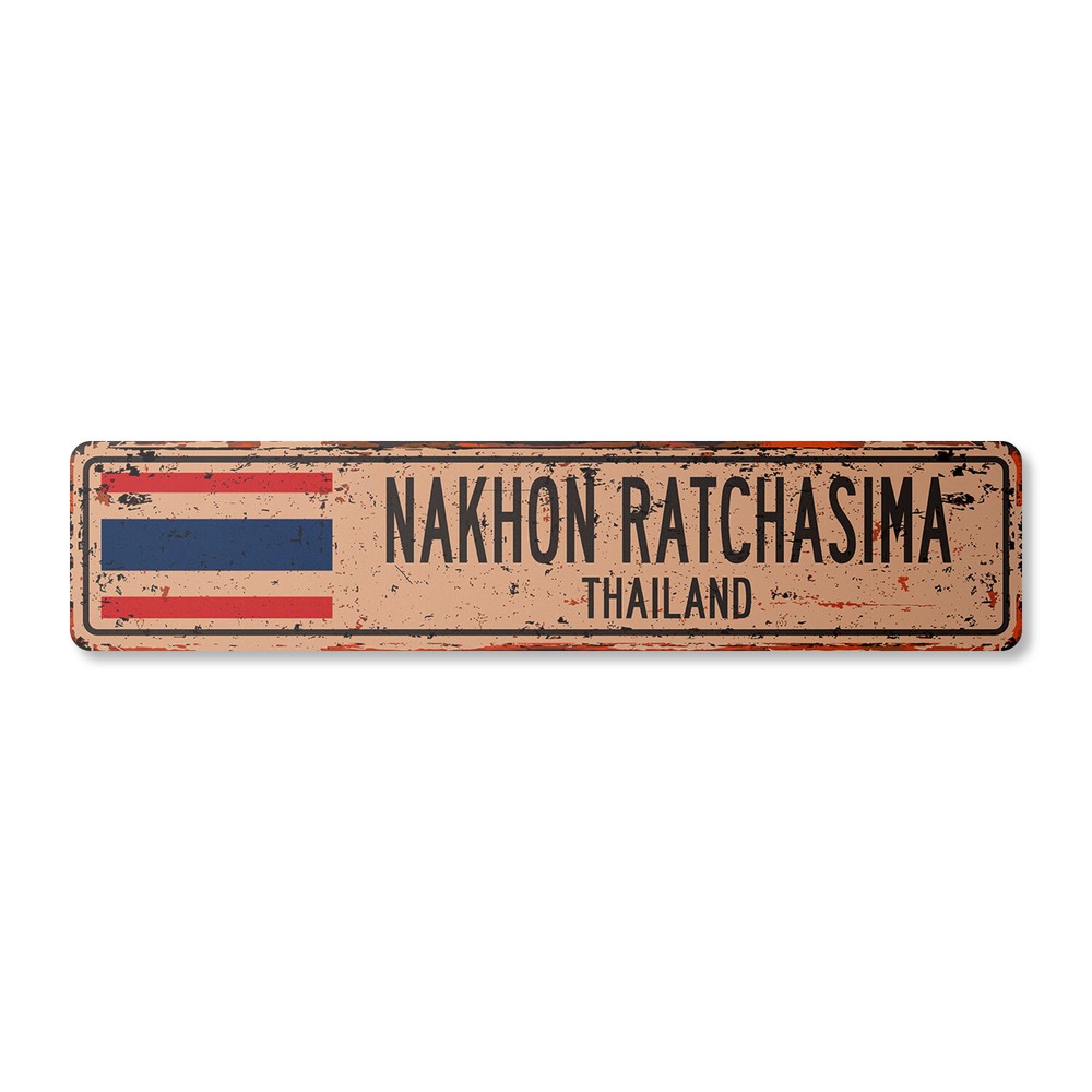 NAKHON RATCHASIMA THAILAND Vintage Street Sign Thai flag city country rustic