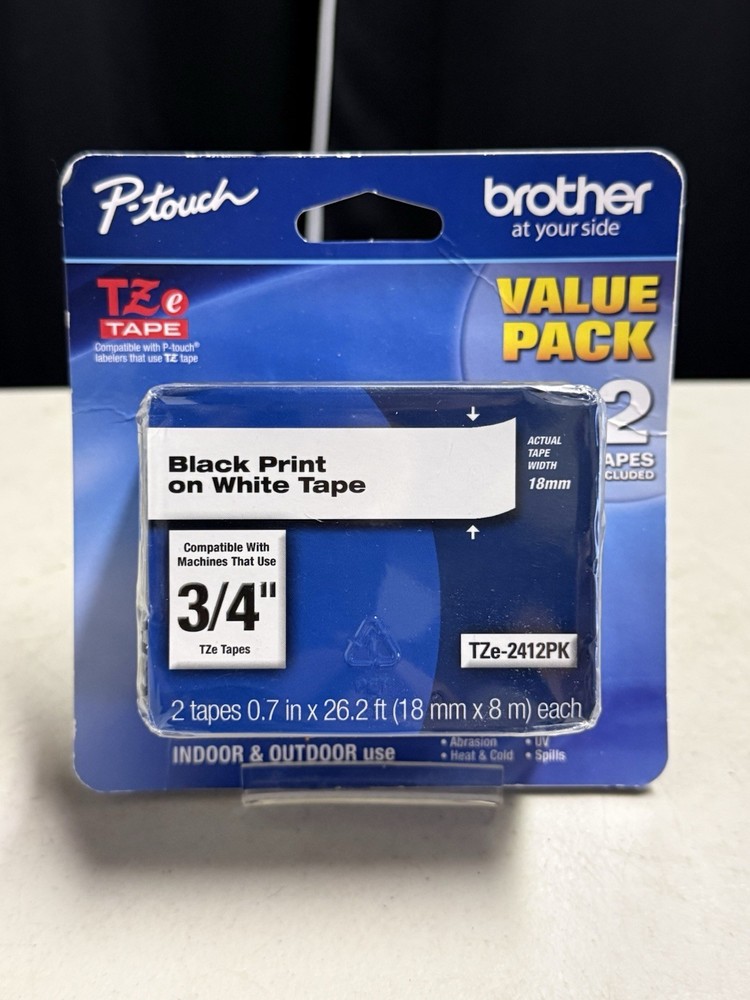 Brother P-touch TZe-2312PK Label Tape 1/2″ Black Print on White Tape 2-Pack