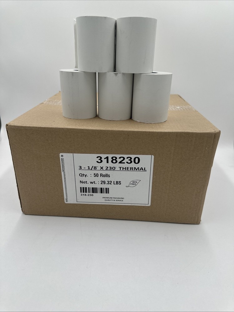 3-1/8” x 230’ Thermal Paper Rolls BPA Free Receipt POS 50 Rolls 318230