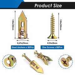 160Pcs Drywall Anchors Screws Expansion Heavy Duty Zinc Plated Steel 12x30mm