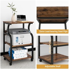 Natwind 3 Tier Printer Stand,Rolling Printer Table with Adjustable Storage Sh…