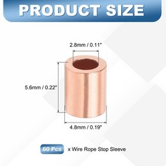 7/64″ (2.8mm) Wire Rope Stop Sleeve, 60 Pcs Copper Crimping Loops Sleeve