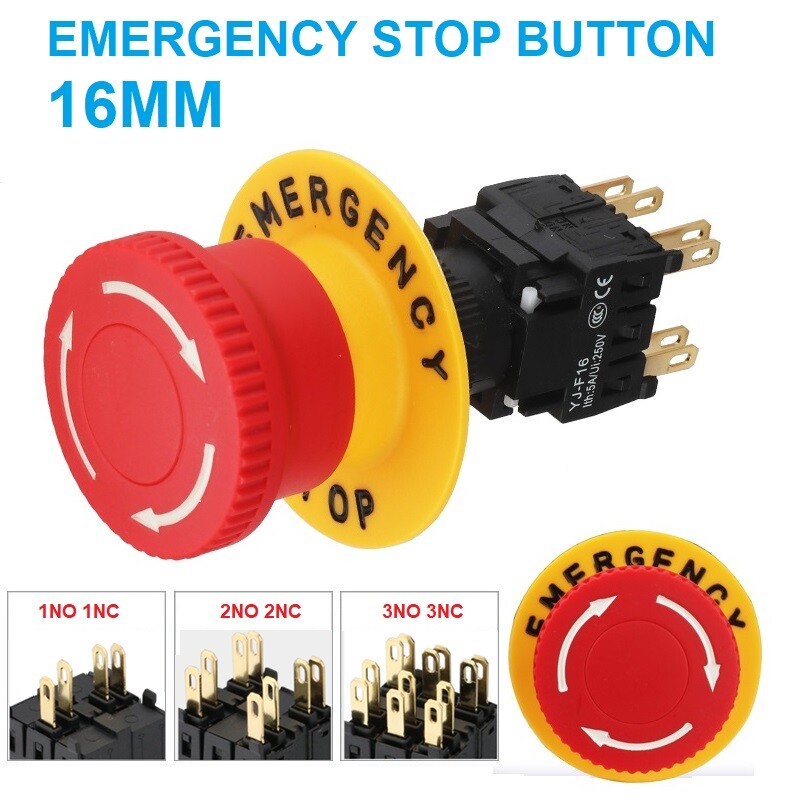 16mm 1NO1NC/2NO2NC/3NO 3NC Plastic Emergency Stop Red Push Button Switch CE,RoHS