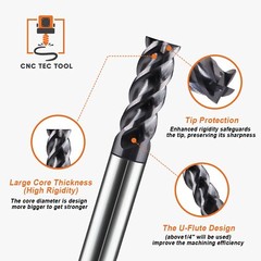 5 PCS 3/32″ 4 Flutes Square 45° Helix Carbide End Mill Bit AlTiCrN Coated HRC 50