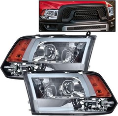 LED DRL Headlamps Dodge Ram 1500-3500 2009-2012 Smoky Lens Chrome Housing Amber