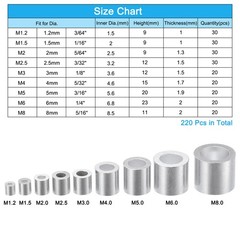 220 x Aluminum Crimping Wire Rope Stop Sleeve 9 Sizes Round Ferrule