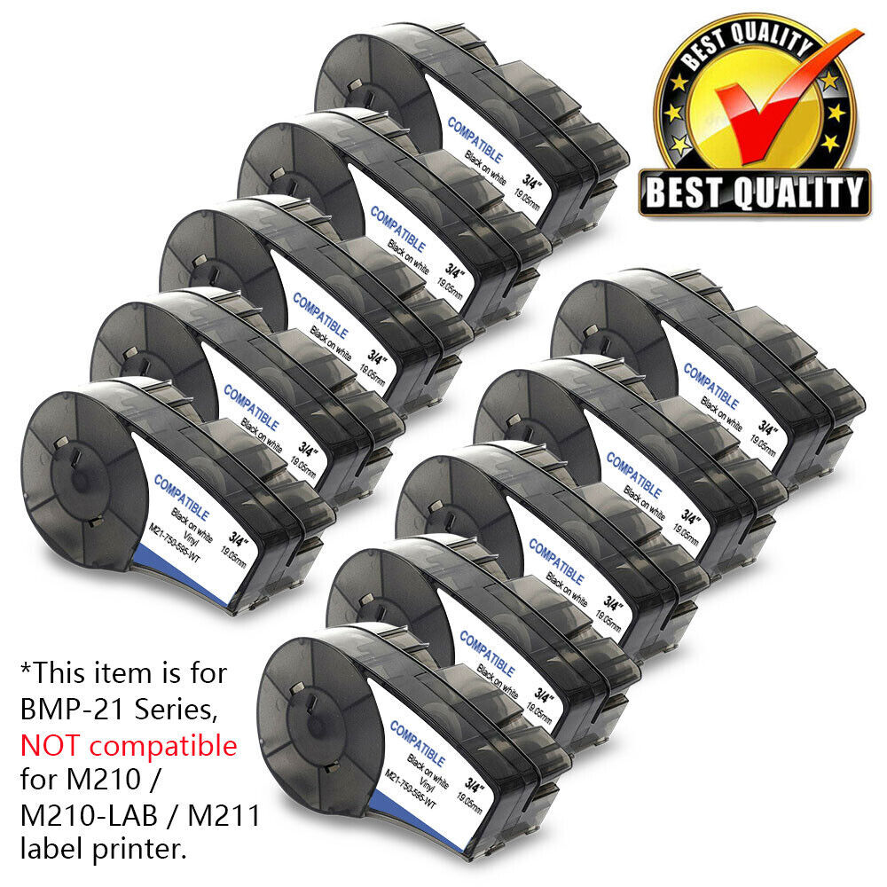10PK Compatible For Brady BMP21 Label Cartridge M21-750-595-WT Vinyl 3/4″ x21′