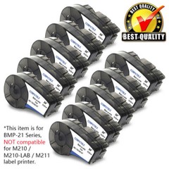 10PK Compatible For Brady BMP21 Label Cartridge M21-750-595-WT Vinyl 3/4″ x21′