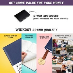 Winkooy Lined Journal Notebook, 366 Pages, 100Gsm Leather Hardcover Blue