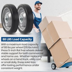 Universal Fit 5″ Flat-Free Solid Rubber Wheel Assemblies – 2-Pack, All Seasons