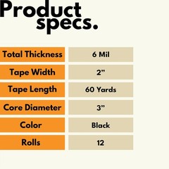 12 Rolls – Duct Tape 2 Inch x 60 Yards 6 Mil – Utility Grade Adhesive Tape Black