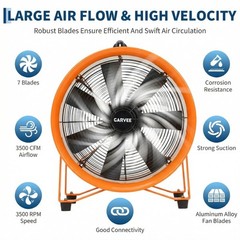 12″/16″ Utility Blower Fan Ventilator Exhaust Fan 3500 CFM 16.4/32.8ft Duct Hose