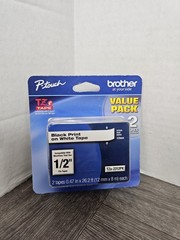 Brother 2 Pack TZe-2312PK – 1/2″ Black on White P-Touch TZe Tape (new sealed)