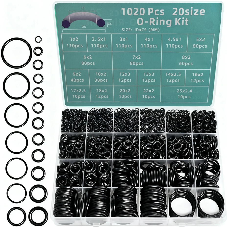 1020pcs Nitrile O-Ring Repair Kit Rubber Sealing Ring Assortment Set
