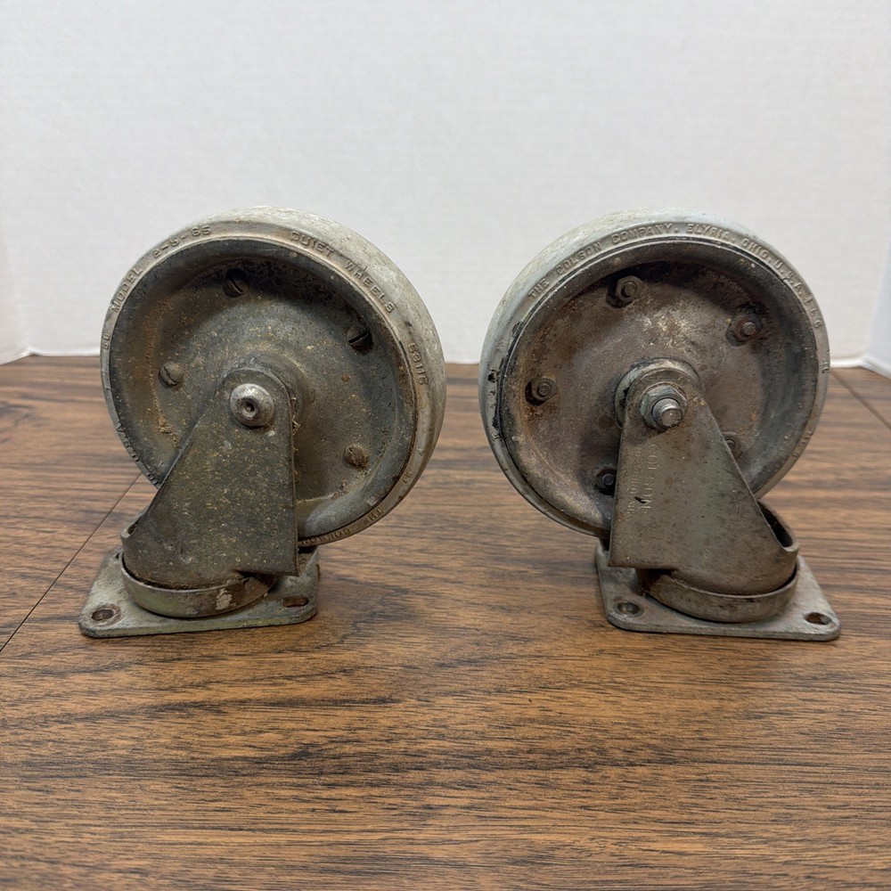 Pair Vintage Colson Quiet Caster Wheels – 5” x 1” – Made USA Model 2-5-65