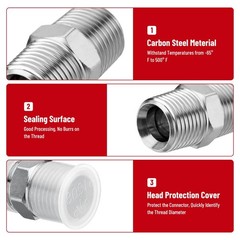10 Pack Hydraulic Hose Adapter Fittings: 1/2″ NPTF Male x 1/2″ NPTF Male w/Cover