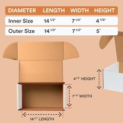 BOX USA 14″ Deluxe Shipping Boxes, 14 14.5×7.5×5″ (25-Pack), Oyster White